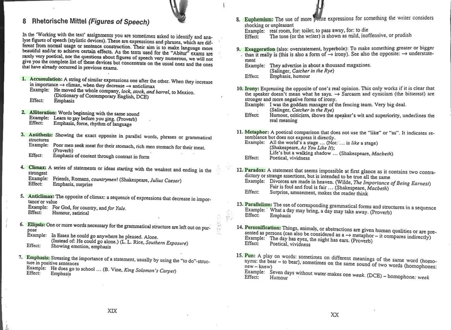 8 Rhetorische Mittel (Figures of Speech)
In the Working with the text' assignments you are sometimes asked to identify and ana-
lyse figures