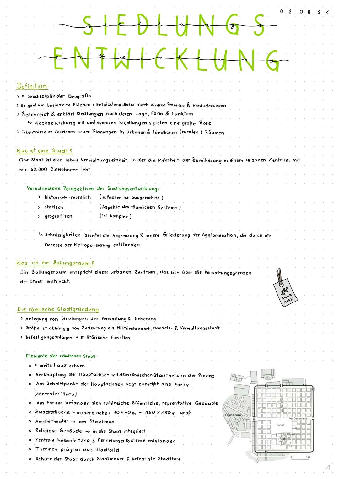 --SIEDLUNGS
ENTWICKLUNG
Definition:
>= Subdisziplin der Geografie
> Es geht um besiedelte Flächen + Entwicklung dieser durch diverse Prozess