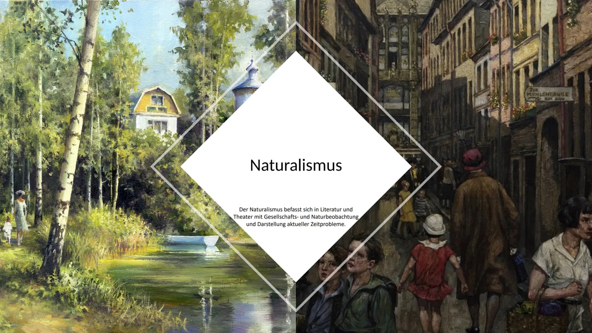 Naturalismus
Der Naturalismus befasst sich in Literatur und
Theater mit Gesellschafts- und Naturbeobachtung
und Darstellung aktueller Zeitpr