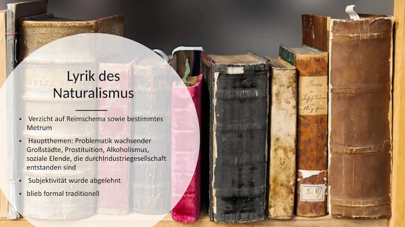 Naturalismus
Der Naturalismus befasst sich in Literatur und
Theater mit Gesellschafts- und Naturbeobachtung
und Darstellung aktueller Zeitpr