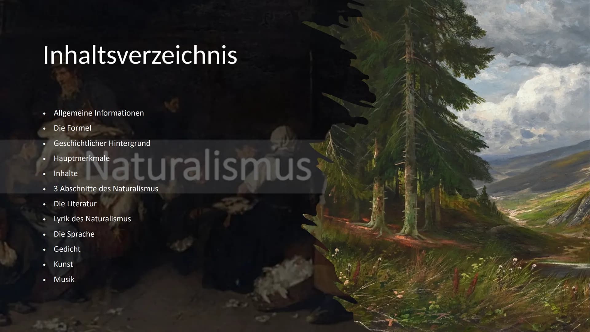 Naturalismus
Der Naturalismus befasst sich in Literatur und
Theater mit Gesellschafts- und Naturbeobachtung
und Darstellung aktueller Zeitpr