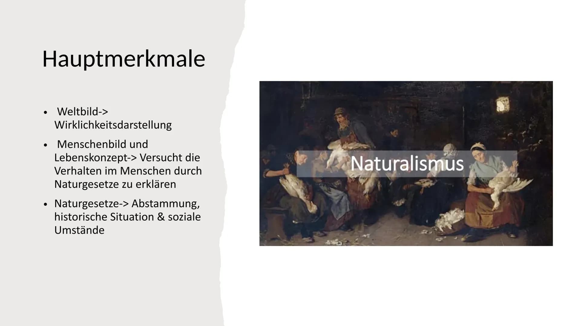 Naturalismus
Der Naturalismus befasst sich in Literatur und
Theater mit Gesellschafts- und Naturbeobachtung
und Darstellung aktueller Zeitpr