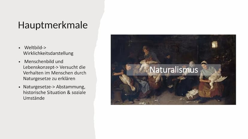 Naturalismus
Der Naturalismus befasst sich in Literatur und
Theater mit Gesellschafts- und Naturbeobachtung
und Darstellung aktueller Zeitpr