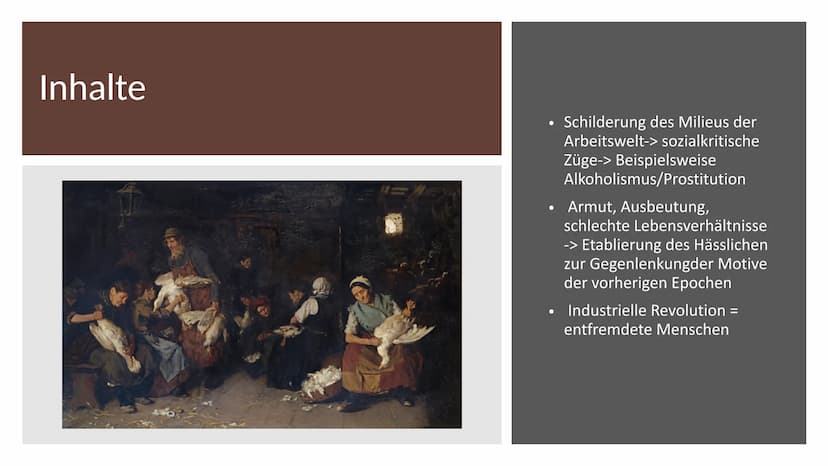 Naturalismus
Der Naturalismus befasst sich in Literatur und
Theater mit Gesellschafts- und Naturbeobachtung
und Darstellung aktueller Zeitpr
