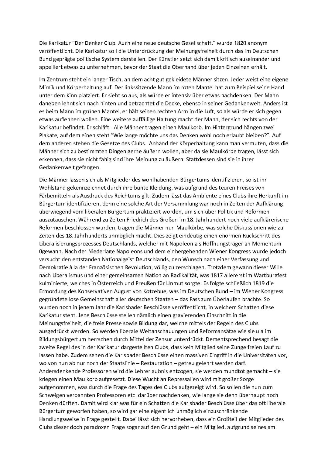 Kariakturanalyse/Interpretation "Der Denker-Club"