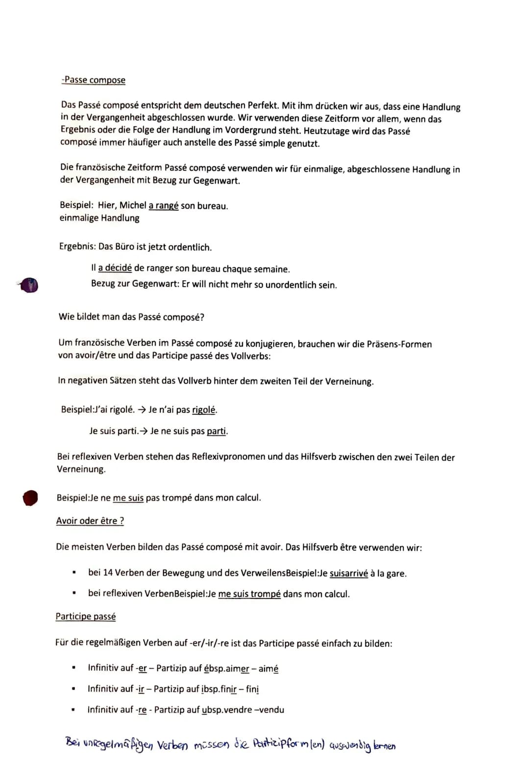 Französisch 1. Klassenarbeit
-Das Imparfait
Das Imparfait betont den Ablauf oder die regelmäßige Wiederholung einer Handlung in der
Vergange