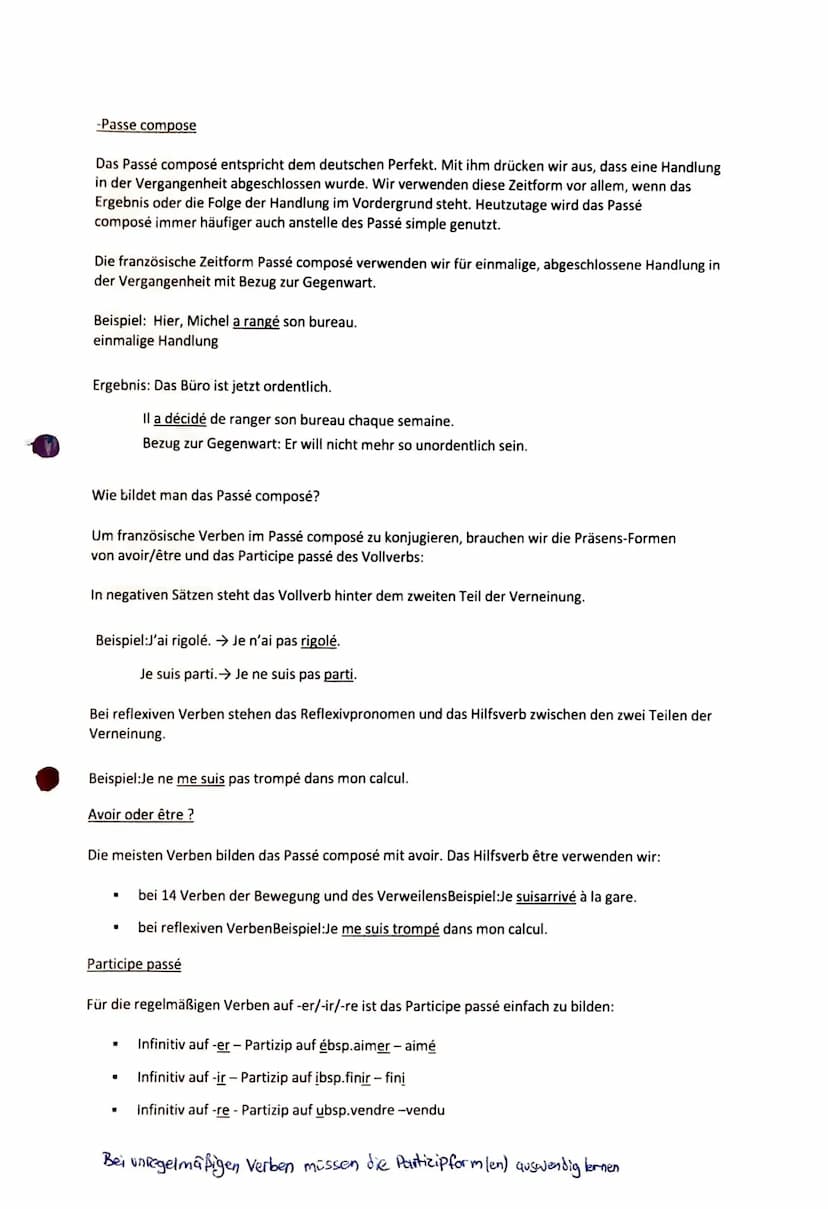 Französisch 1. Klassenarbeit
-Das Imparfait
Das Imparfait betont den Ablauf oder die regelmäßige Wiederholung einer Handlung in der
Vergange