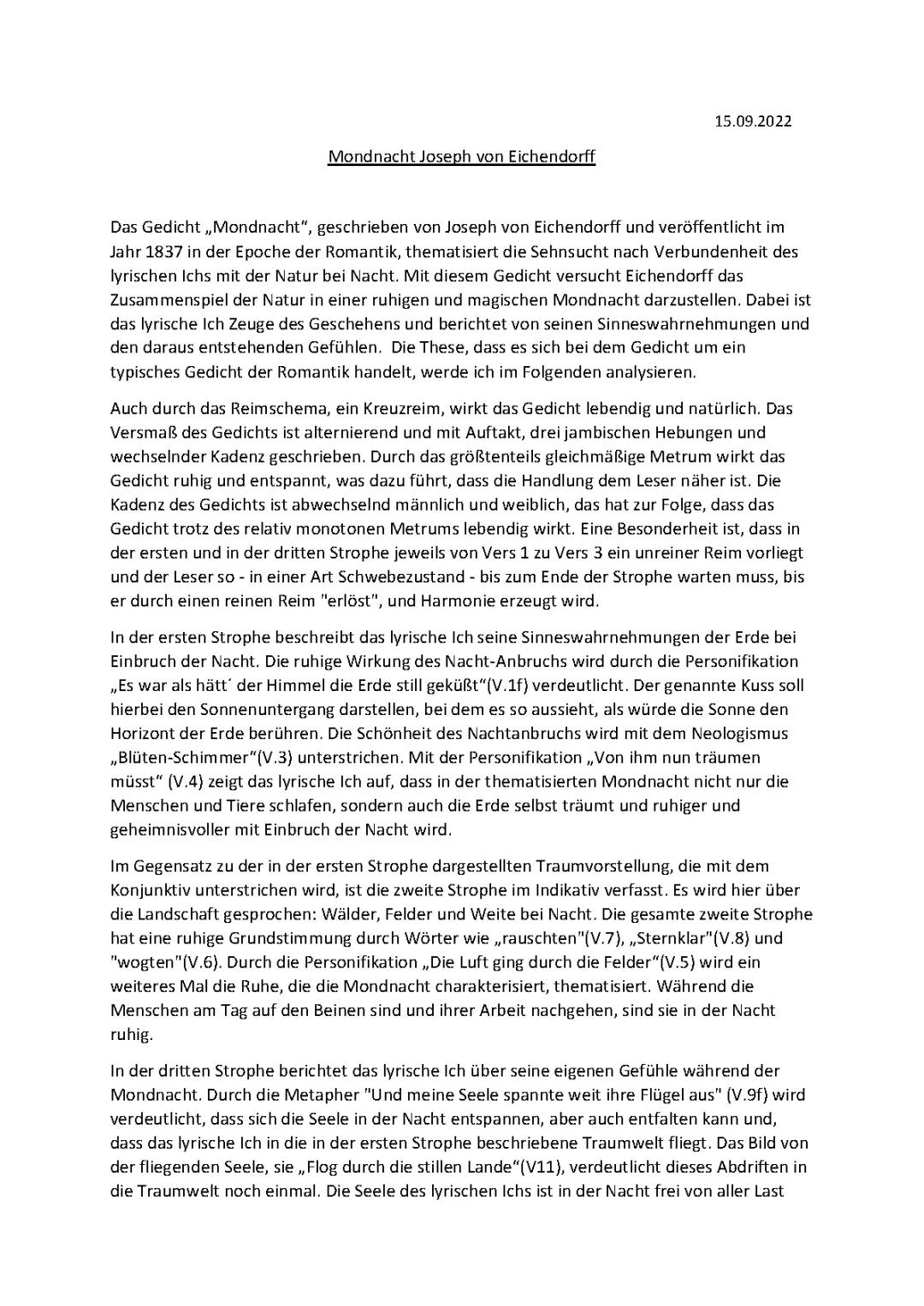 Gedichtinterpretation Mondnacht(Josef F. v. Eichendorff)