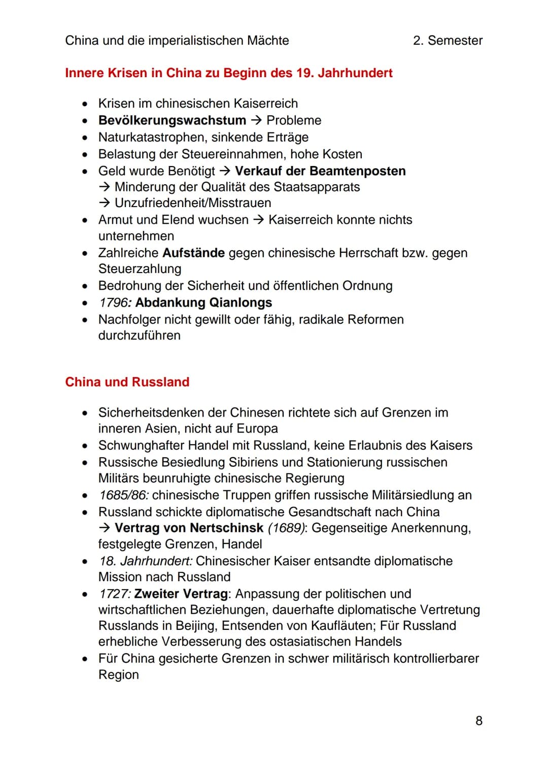 China und die imperialistischen Mächte
2. Semester
Die Blütezeit der Qing-Dynastie
Eine neue Dynastie
• Chinesische Geschichte: Keine Epoche