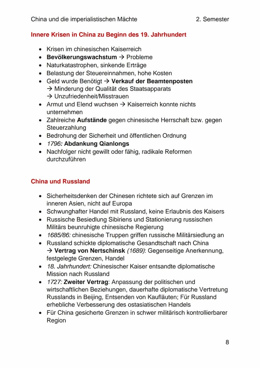 China und die imperialistischen Mächte
2. Semester
Die Blütezeit der Qing-Dynastie
Eine neue Dynastie
• Chinesische Geschichte: Keine Epoche