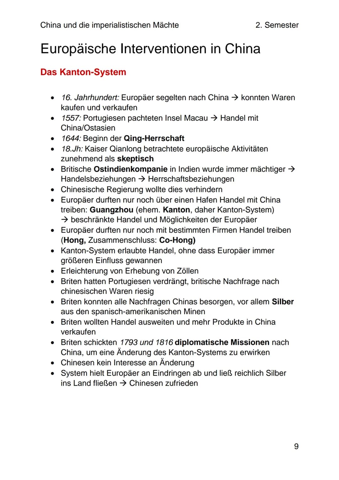 China und die imperialistischen Mächte
2. Semester
Die Blütezeit der Qing-Dynastie
Eine neue Dynastie
• Chinesische Geschichte: Keine Epoche