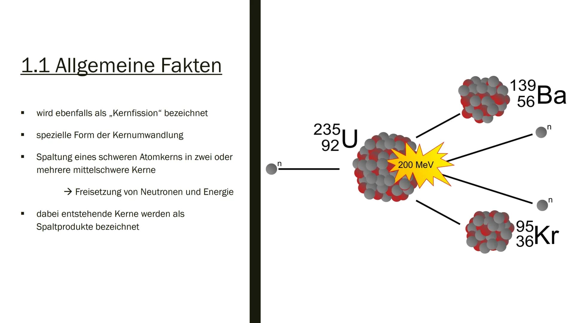 KERNSPALTUNG &
KERNFUSION
von Marvin Scholz Gliederung
1.
2.
Kernspaltung
1.1 Allgemeine Fakten
1.2 Entdeckung
1.3 Ablauf
1.4 Energiefreiset