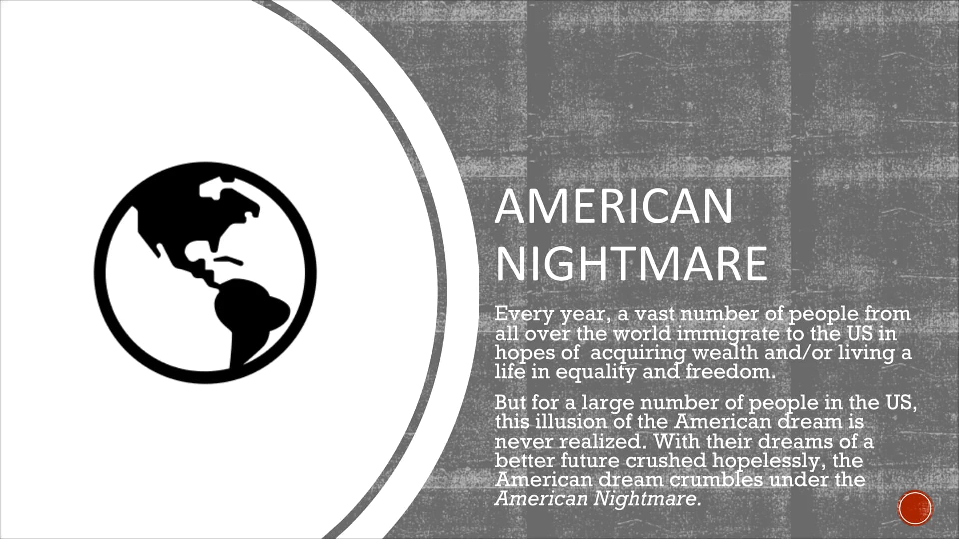 AMERICAN MYTHS
AND REALITIES TABLE OF CONTENT
■
The American Dream
▪ American Nightmare
- Culture Wars
+Class struggles
*Immigration
❖Religi