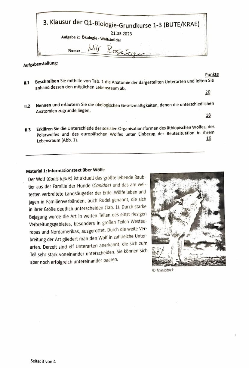 3. Klausur der Q1-Biologie-Grundkurse 1-3 (BUTE/KRAE)
21.03.2023
Aufgabe 1: Ökologie - Überwinterungsstrategien
Name:
Nils Rosa Serger
Aufga