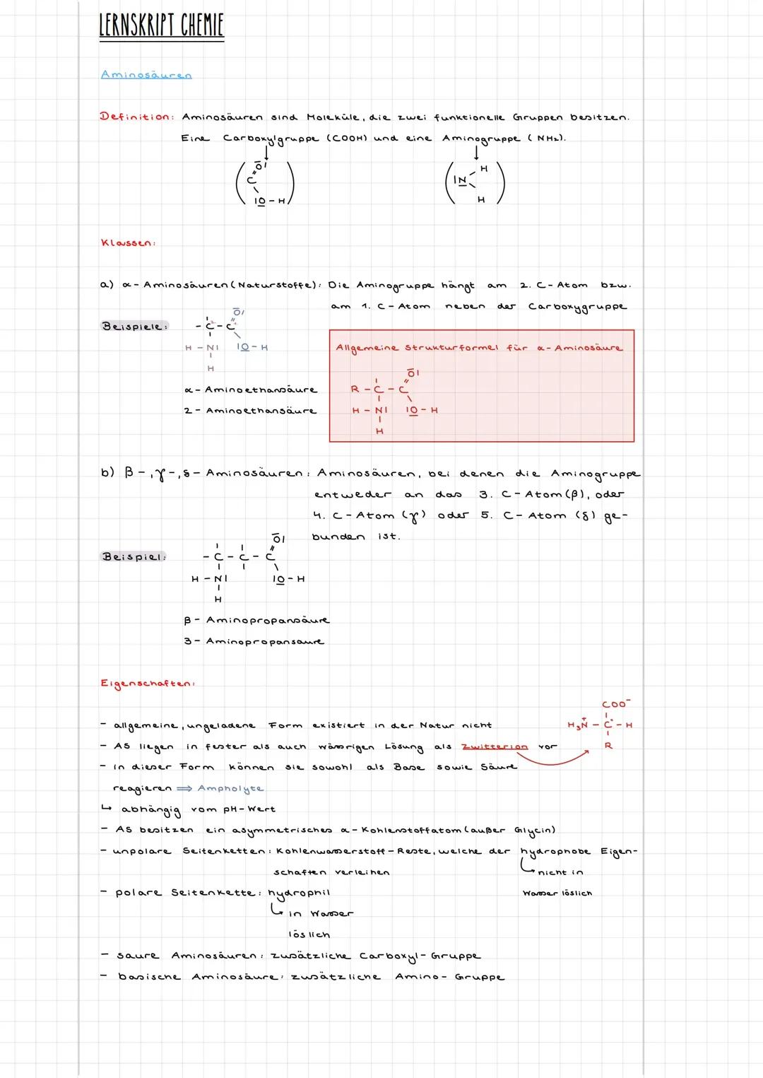 Aminosäuren und Proteine  (Lernzettel Chemie LK)