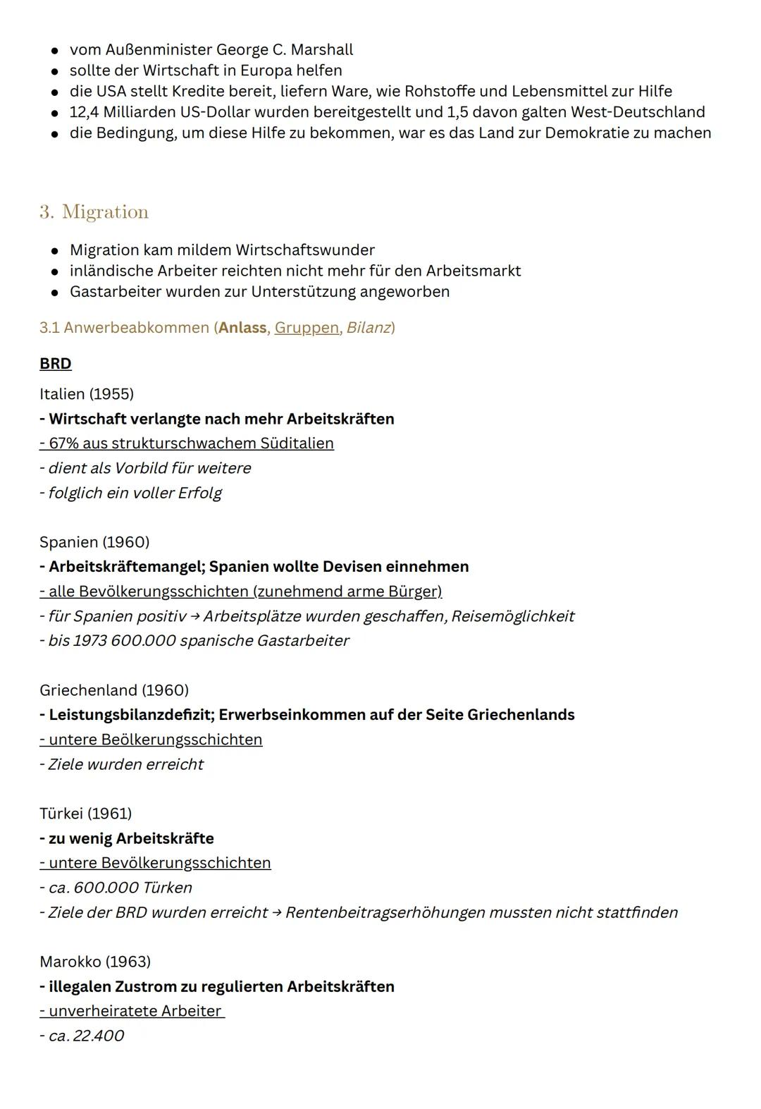 Lernskript
Inhaltsverzeichnis
1. Adenauer Ära
1.1 Innenpolitik
1.2 Außenpolitik
1.3 Gesellschaft
2. Marshallplan
3. Migration
Jahre in Deuts