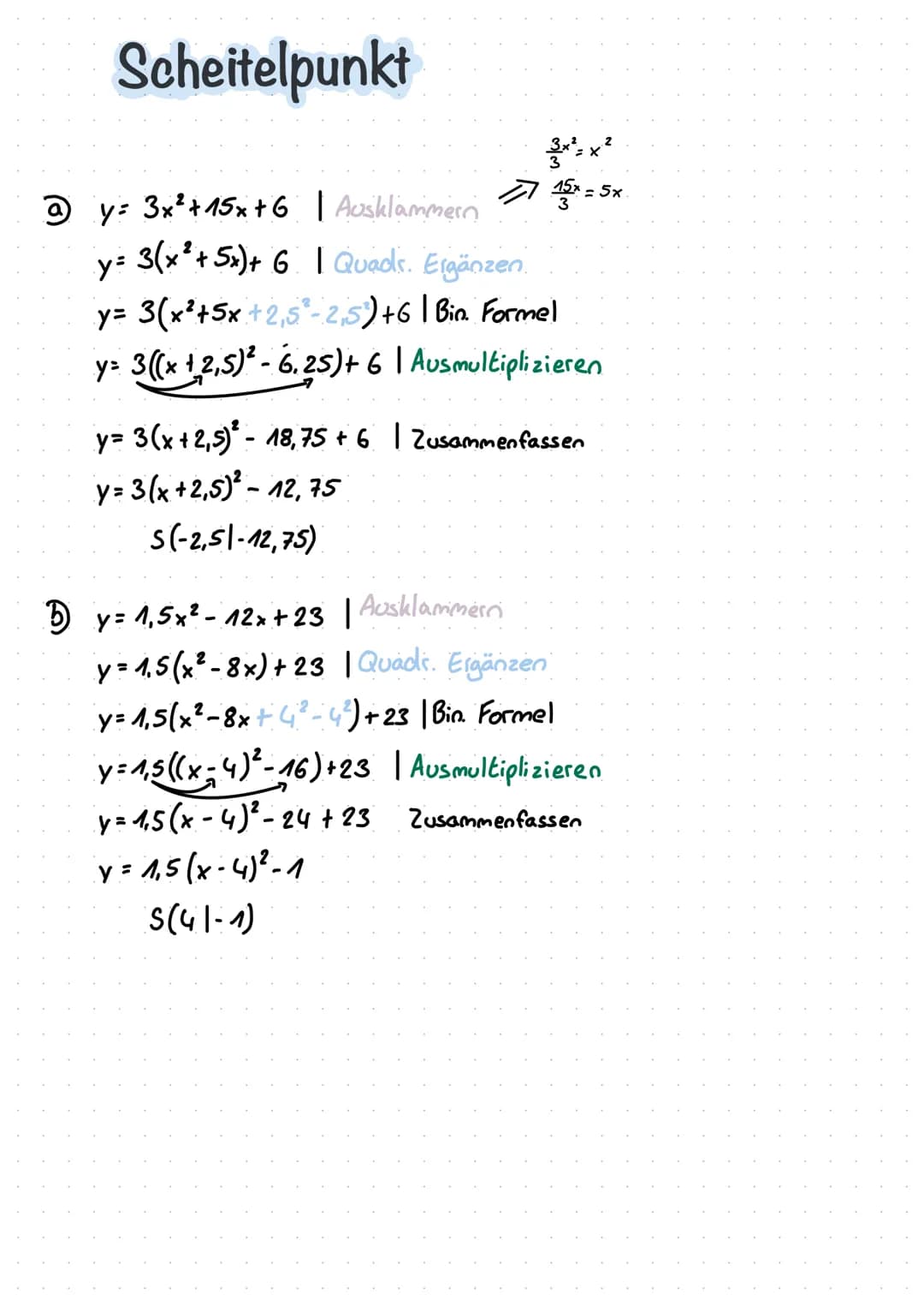 x² + 6x +5=0
x² + 6x +3² +5=0
(x+3)²-9+5=0
(x+3) ²-4 = 0
(x+3) ²-4 = 01 +4
(x+3)² = 415
x₁+3=2 odes x₂+3=-2|-3
x₁==1 oder x₂=-5
Bestimmung v