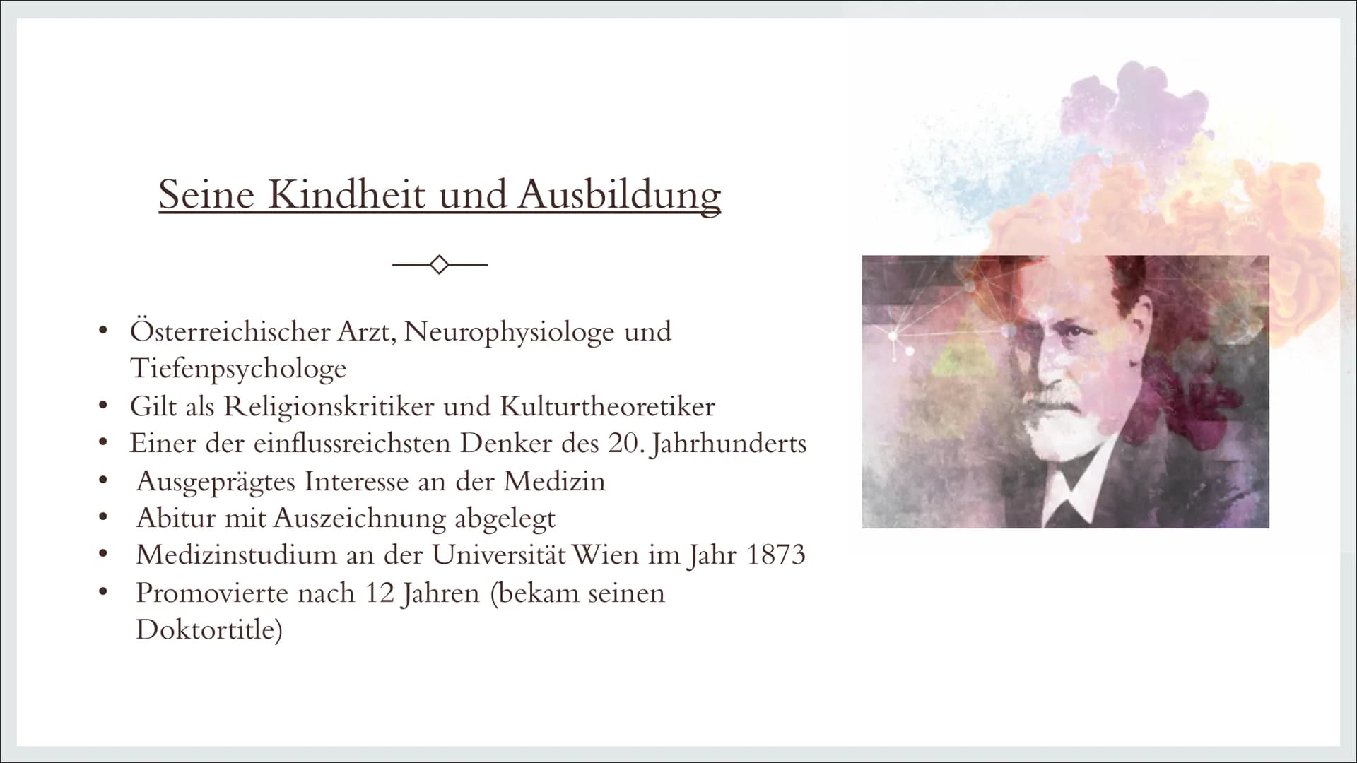 SIGMUND FREUD
Von Thalia Kramny
(Pädagogik) I. Kurzbiographie
a)
b)
c)
d)
2.
a)
b)
c)
Inhaltsverzeichnis
Wer war Sigmund Freud?
Kindheit und