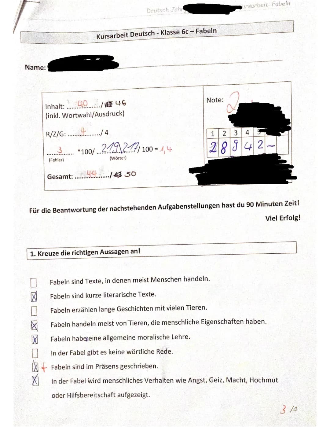 Fabeln Übungen und Klassenarbeit Klasse 6