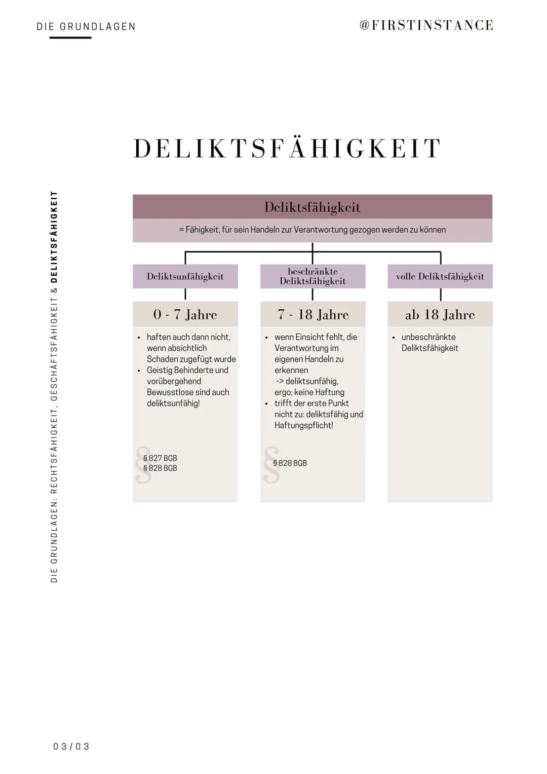 DIE GRUNDLAGEN
DIE GRUNDLAGEN: RECHTSFÄHIGKEIT, GESCHÄFTSFÄHIGKEIT & DELIKTSFÄHIGKEIT
01/03
RECHTSFÄHIGKEIT
natürliche Person
• Alle Mensche