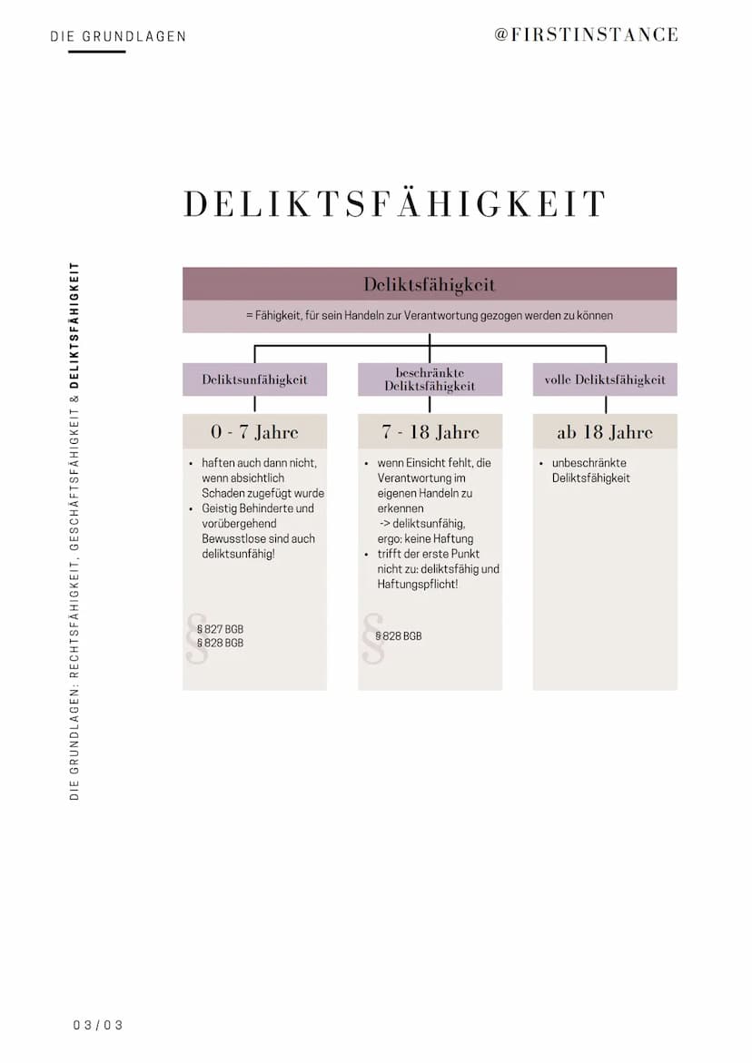 DIE GRUNDLAGEN
DIE GRUNDLAGEN: RECHTSFÄHIGKEIT, GESCHÄFTSFÄHIGKEIT & DELIKTSFÄHIGKEIT
01/03
RECHTSFÄHIGKEIT
natürliche Person
• Alle Mensche