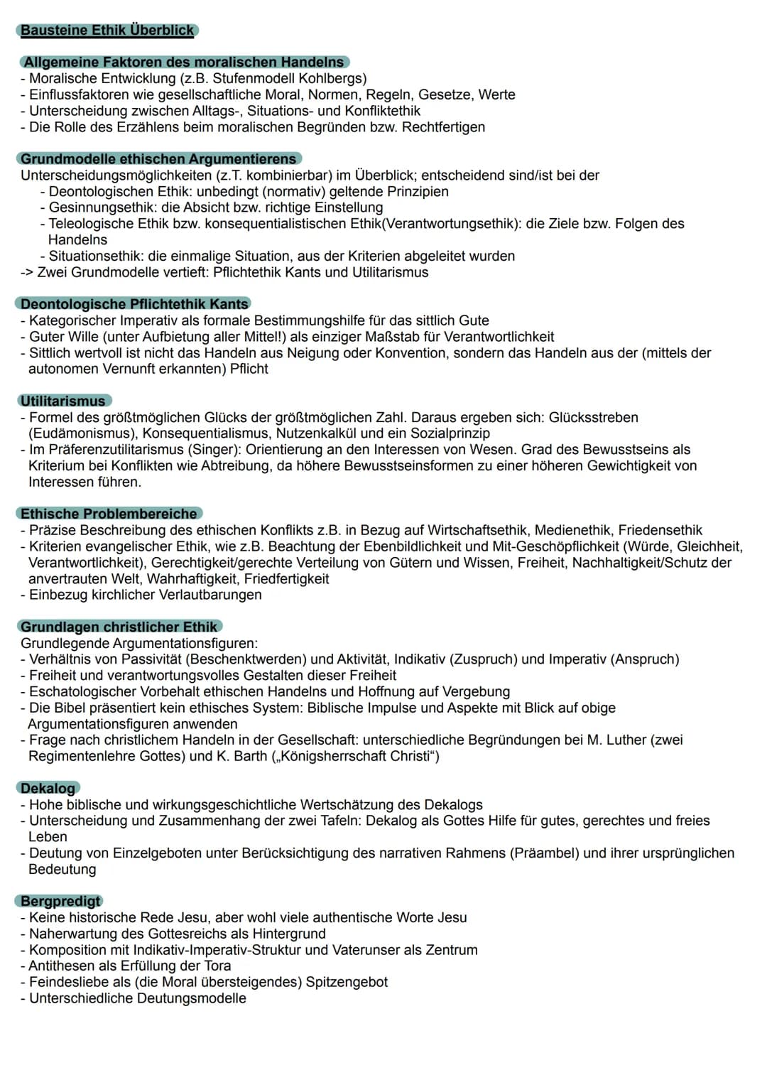 Ethik Bausteine Ethik Überblick
Allgemeine Faktoren des moralischen Handelns
- Moralische Entwicklung (z.B. Stufenmodell Kohlbergs)
- Einflu