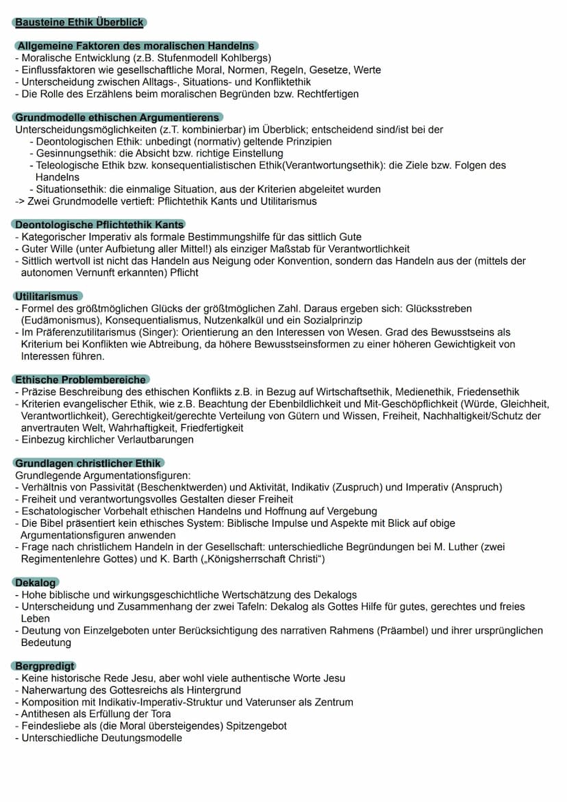 Ethik Bausteine Ethik Überblick
Allgemeine Faktoren des moralischen Handelns
- Moralische Entwicklung (z.B. Stufenmodell Kohlbergs)
- Einflu
