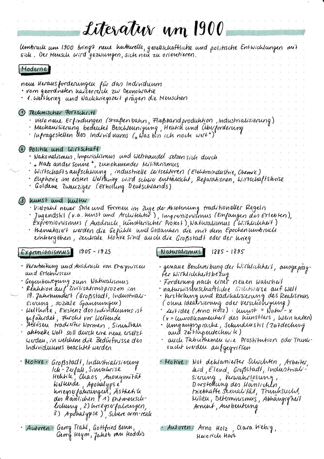 # Literatur um 1900

Umbruck um 1900 bringt neve hutturelle, gesellschaftliche und politische Entwicklungen mit
Sich. Der Mensch wird gezwun