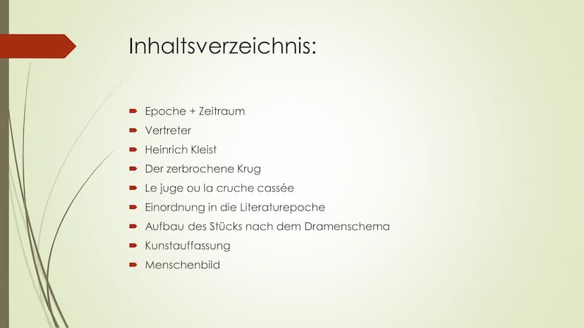Zwischen Klassik und
Romantik Inhaltsverzeichnis:
► Epoche + Zeitraum
➡ Vertreter
➡ Heinrich Kleist
➡ Der zerbrochene Krug
➡ Le juge ou la c