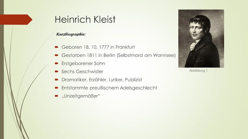 Zwischen Klassik und
Romantik Inhaltsverzeichnis:
► Epoche + Zeitraum
➡ Vertreter
➡ Heinrich Kleist
➡ Der zerbrochene Krug
➡ Le juge ou la c