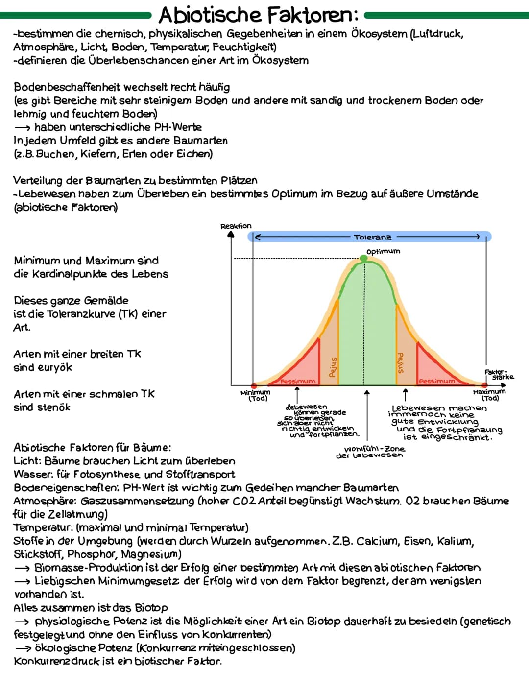 Abiotische Faktoren:
-bestimmen die chemisch, physikalischen Gegebenheiten in einem Ökosystem (Luftdruck,
Atmosphäre, Licht, Boden, Temperat