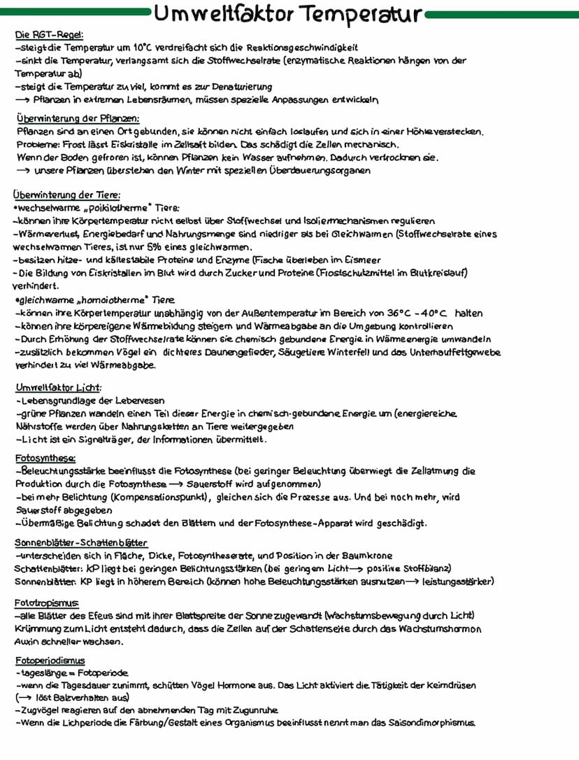 Abiotische Faktoren:
-bestimmen die chemisch, physikalischen Gegebenheiten in einem Ökosystem (Luftdruck,
Atmosphäre, Licht, Boden, Temperat