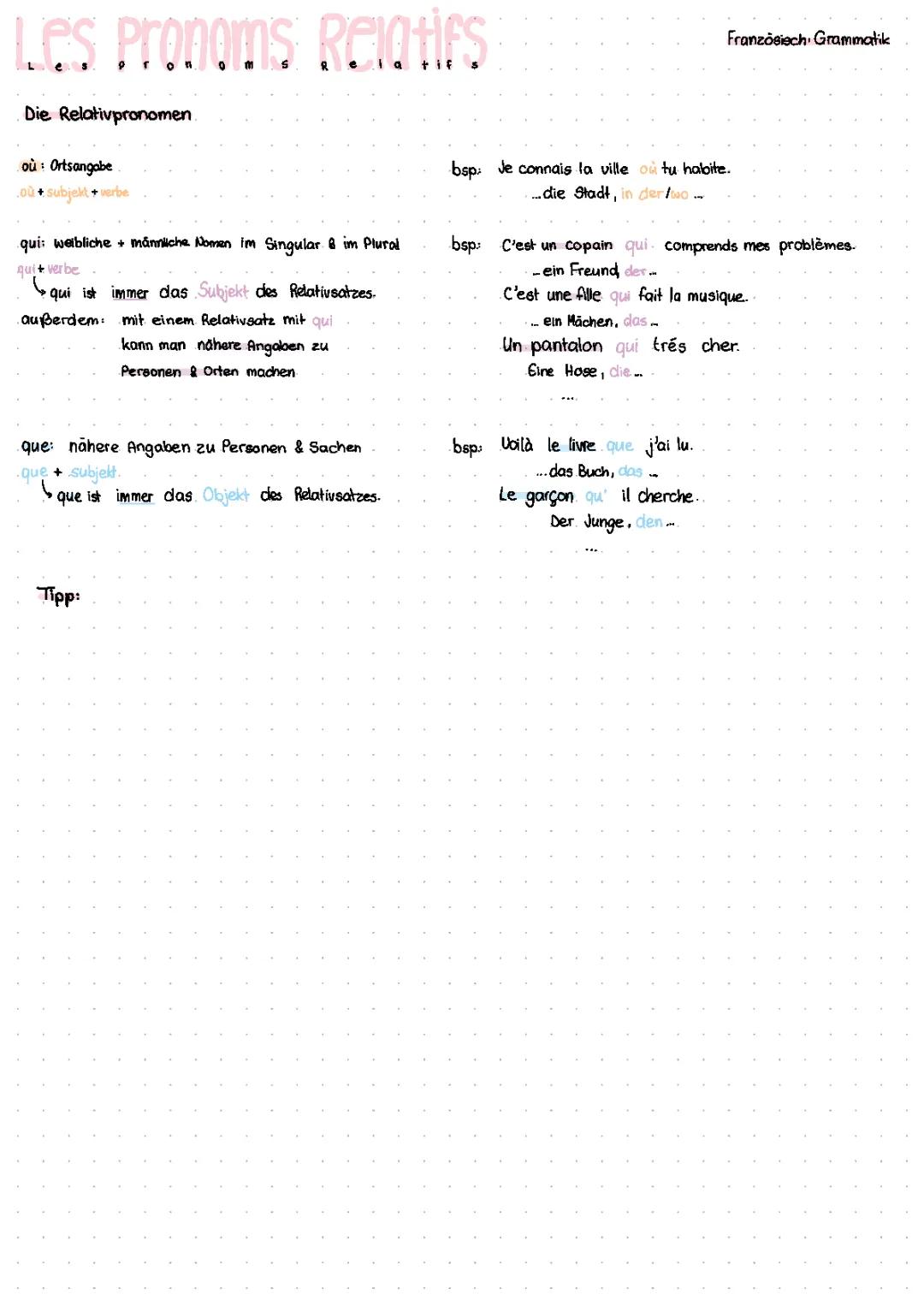 Les Pronoms Relatifs / Die Relativpronomen: oú, qui & qui