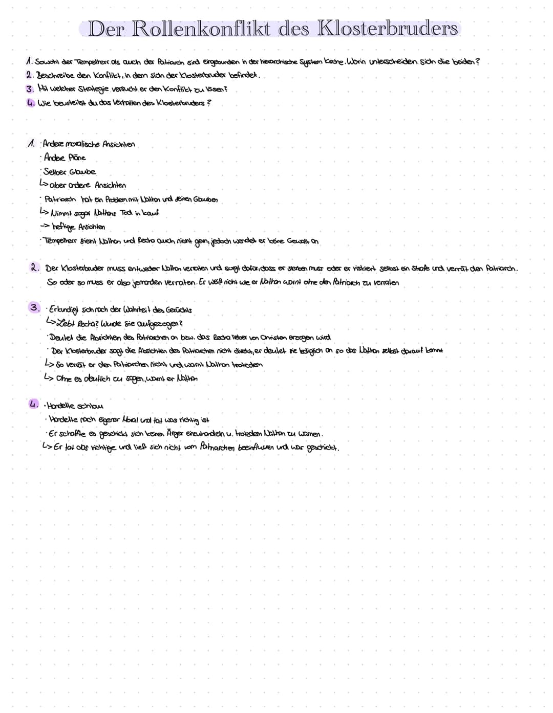Der Rollenkonflikt des Klosterbruders
1. Sowohl der Tempelherr als auch der Patriarch sind eingebunden in der hierarchische System Kirche. W