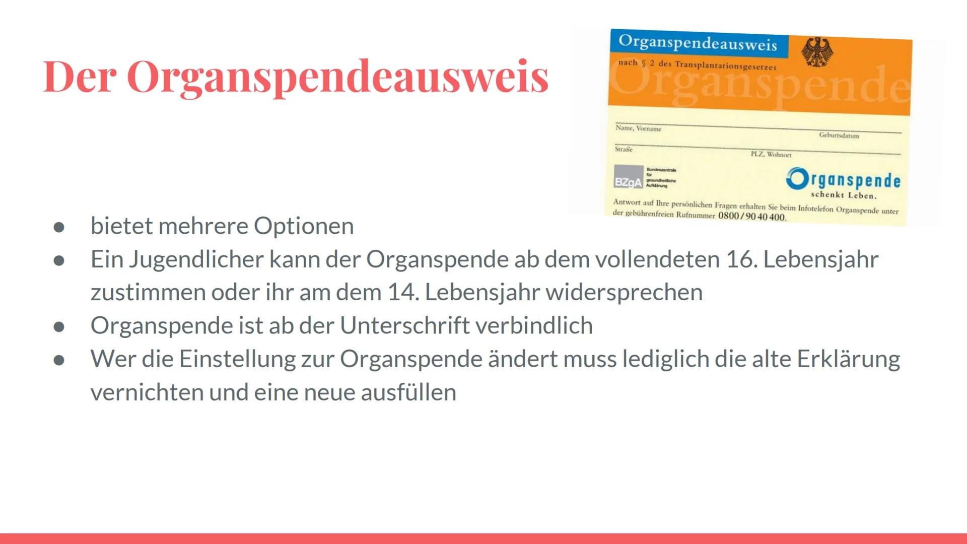 Organspende Inhaltsverzeichnis
Allgemeines
Welche Organe/Gewebe können
gespendet werden?
Anzahl der Organspender
Voraussetzungen
Das Transpl