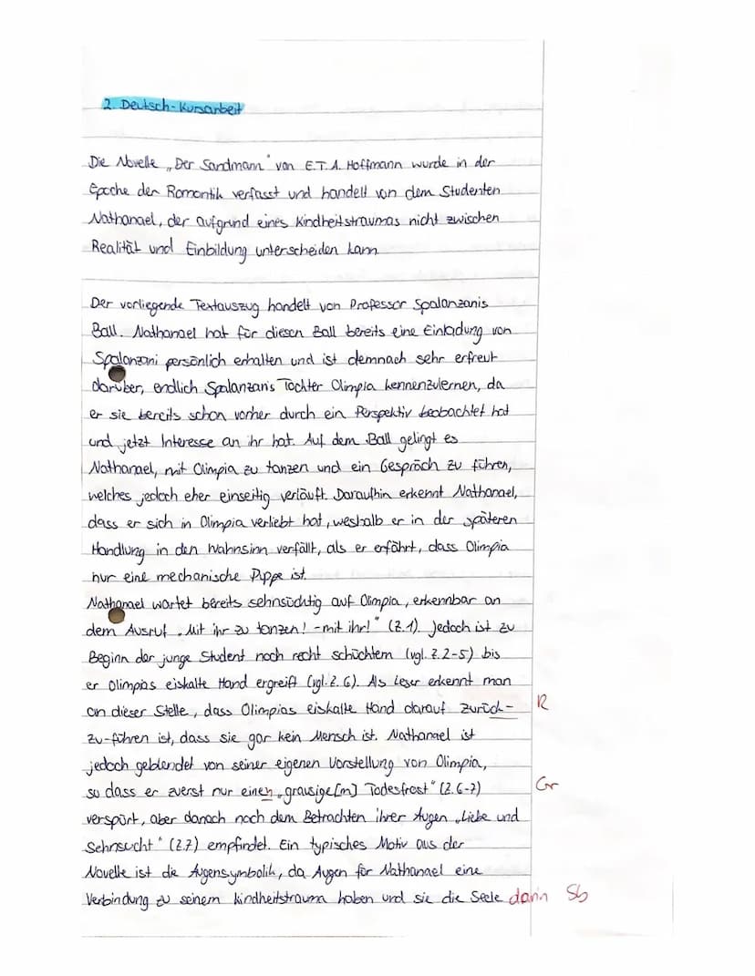 2. Kursarbeit / Bewertungsbogen
(Thema: E.T.A. Hoffmann: Der Sandmann)
Inhaltliche Leistung
Aufgabe I
Der Schüler / Die Schülerin...
formuli