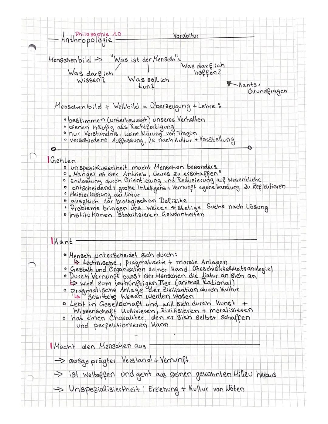 - Anthropologie
Menschen bild > "Was ist der Mensch"
7
a
Was darf ich
wissen?
Gehlen
Menschen bild + Weltbild = Überzeugung + Lehre
bestimme