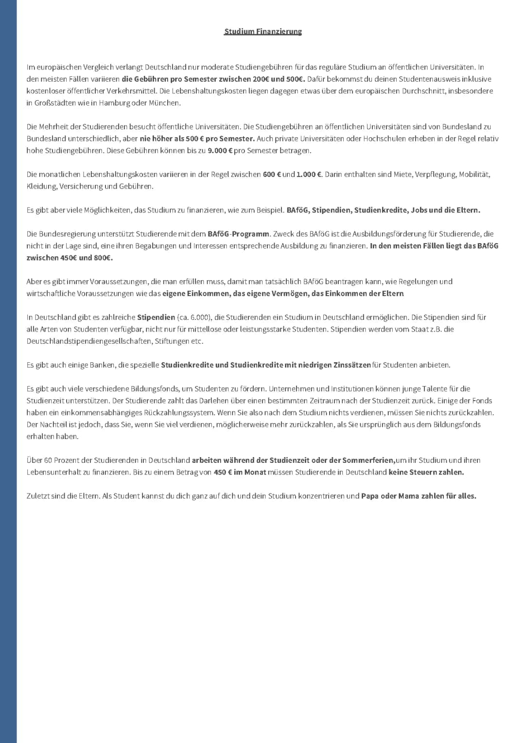 Studium Finanzierung