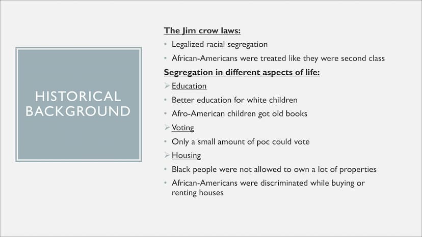 THE CIVIL RIGHTS MOVEMENT ●
●
2. Historical background (Jim Crow Laws)
3. Events from the movement
• 3.1 Rosa Parks and the Montgomery Bus B