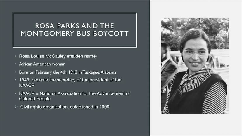 THE CIVIL RIGHTS MOVEMENT ●
●
2. Historical background (Jim Crow Laws)
3. Events from the movement
• 3.1 Rosa Parks and the Montgomery Bus B