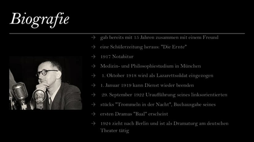 Bertolt Brecht
Von Laila, Selin, Sara Gliederung
→ Biografie
→ Werke
→ Themen
⇒ Allgemeine Informationen
→ Politische Einstellung
←
Lebensst