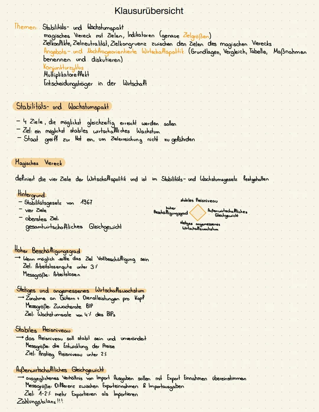 Themen: Stabilitäts- und Wachstumspakt
magisches Viereck mit Zielen, Indikatoren (genaue Zielgrößen)
Ziel konflikte, Zielneutra lität, Zielk