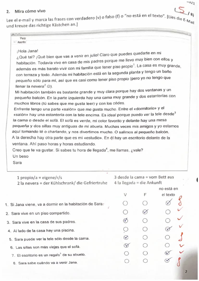 13,5/6)
1. La habitación libre
¡Escucha y marca la(s) respuesta(s) correcta(s)! [Höre zu und kreuze die richtige(n) Antwort(en)
an.]
1. ¿De 