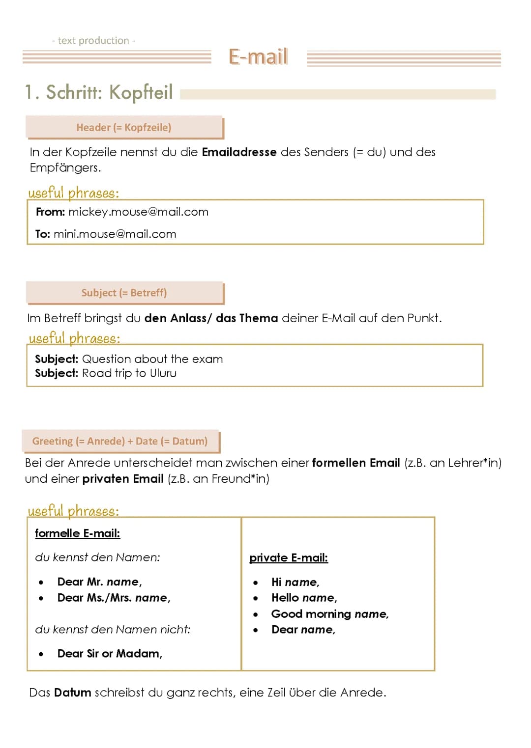 How to write an e-mail/ Eine englische E-mail schreiben