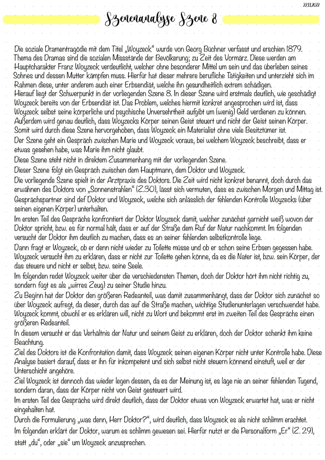 22112022
Szenenanalyse Szene 8
Die soziale Dramentragödie mit dem Titel „Woyzeck" wurde von Georg Büchner verfasst und erschien 1879.
Thema 