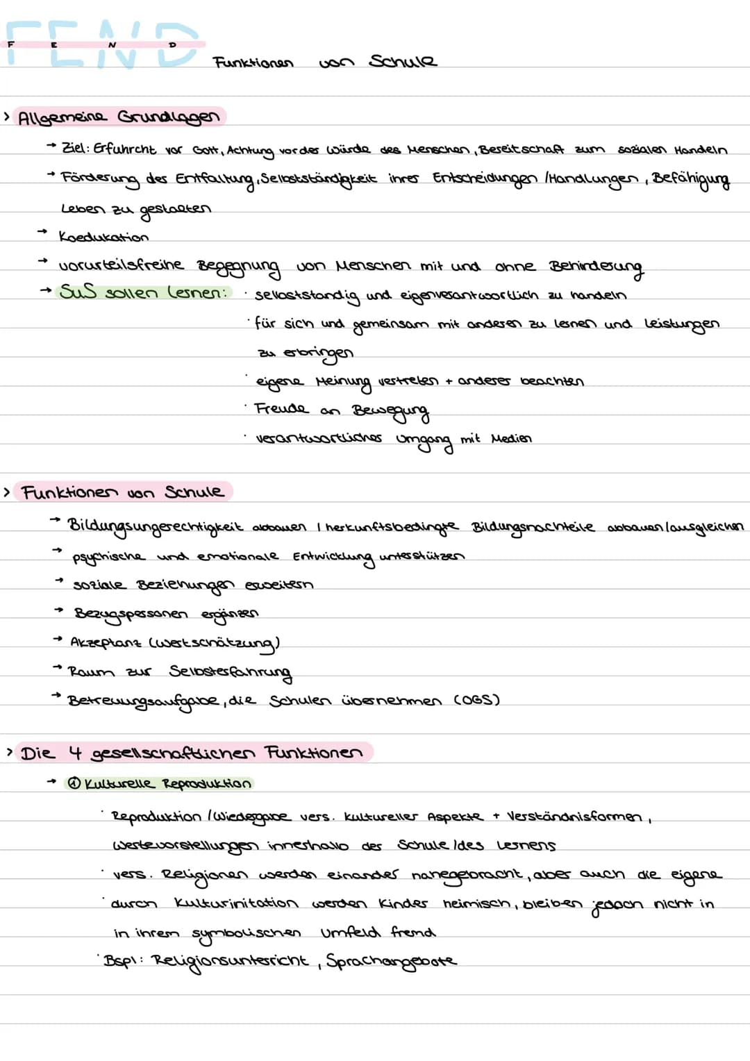 FEND
→>>
> Allgemeine Grundlagen
→ Ziel: Erfuhrcht vor Gott, Achtung vorder würde des Menschen, Bereitschaft zum sozialen Handeln
→Förderung