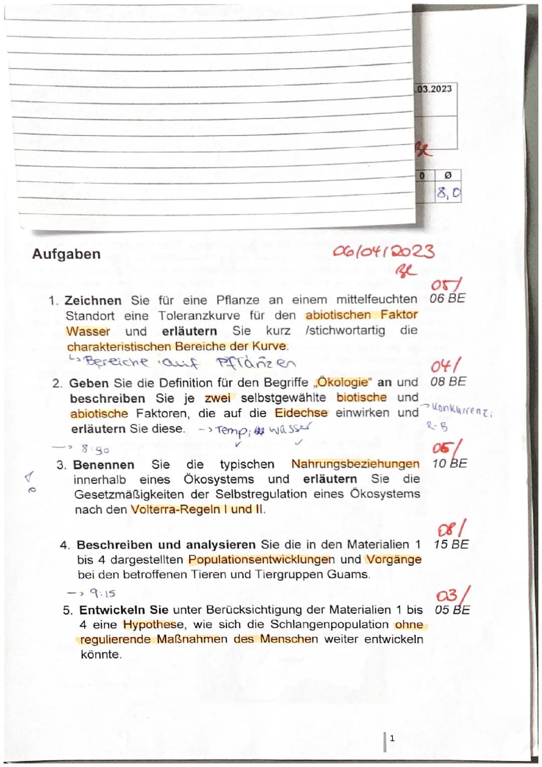 Bio LK Klausur Q2 Ökologie