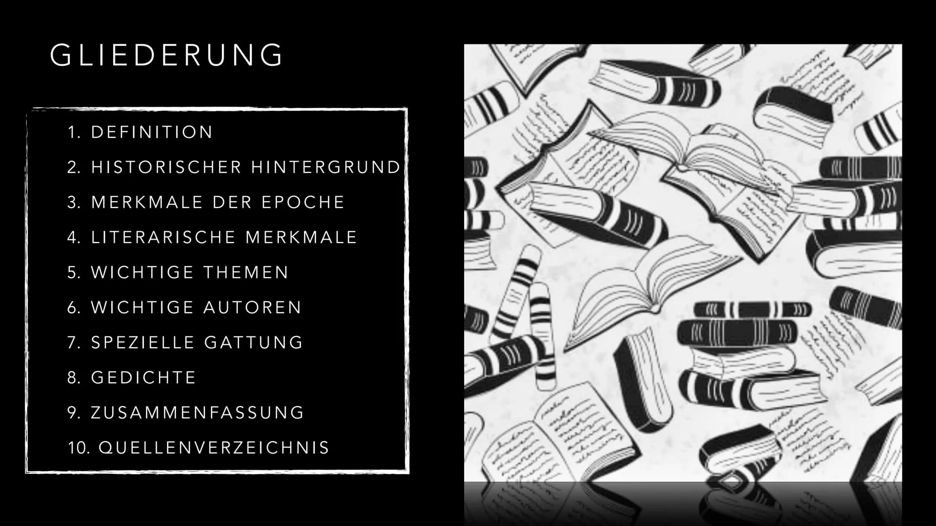 LITERATUR DER WEIMARER REPUBLIK
INA & JOSEPHINE GLIEDERUNG
1. DEFINITION
2. HISTORISCHER HINTERGRUND
3. MERKMALE DER EPOCHE
4. LITERARISCHE 