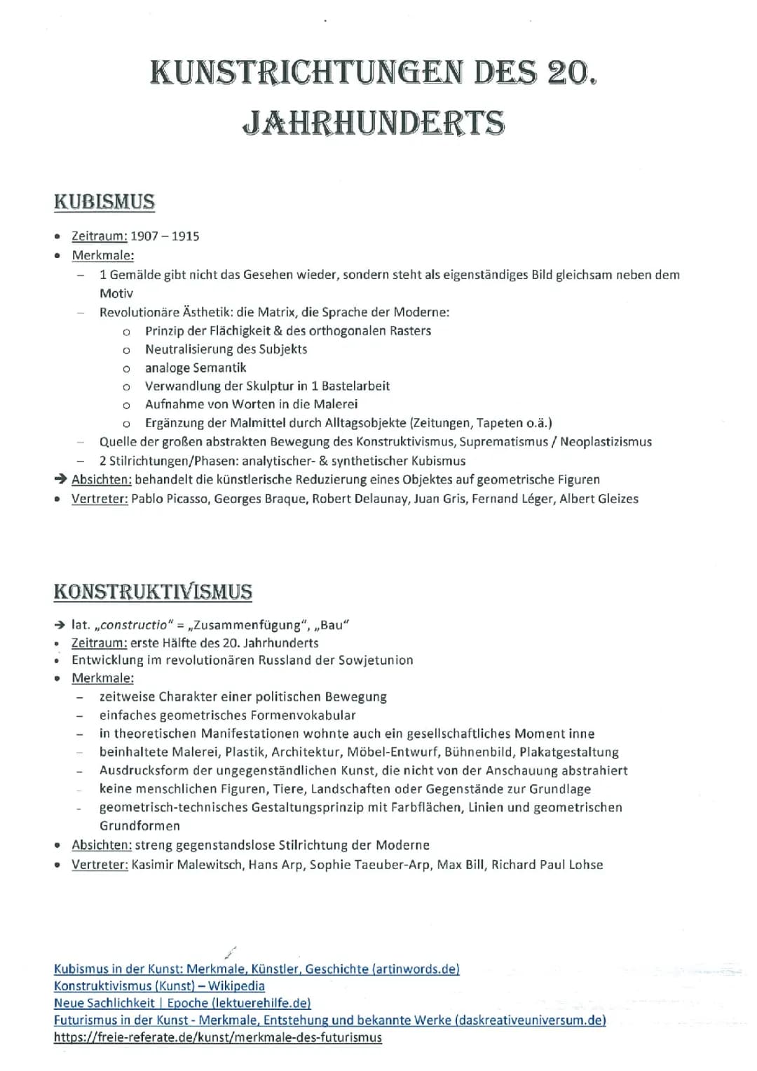 Kunststile und Künstler des 20. Jahrhunderts - Kubismus, Konstruktivismus und mehr