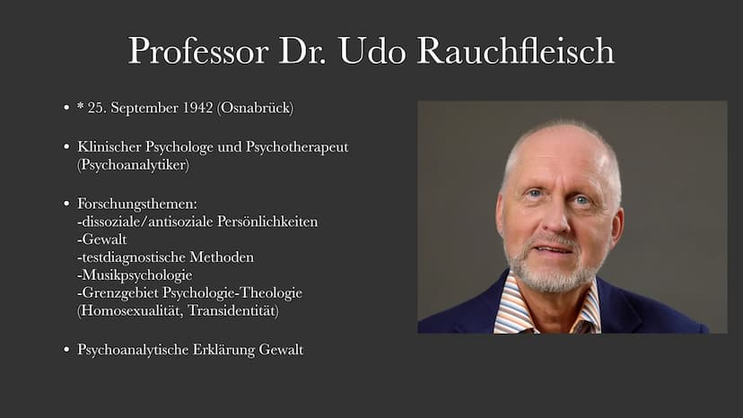Udo Rauchfleisch
psychoanalytischer Ansatz Inhaltsverzeichnis
• Udo Rauchfleisch
●
●
Thesen zur Gewaltentstehung
Instanzenmodell (Freud)
Ins